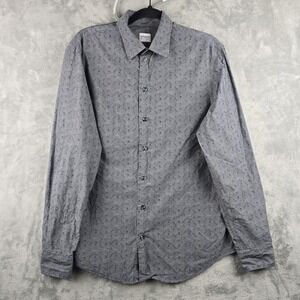 Armani Collezoni Button Shirt Mens Medium Grey Geometetric Long Sleeve Dress